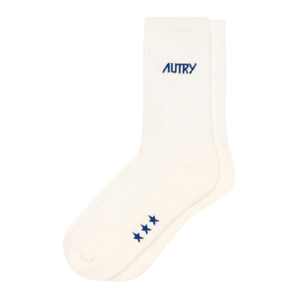 Calze Autry Socks With Jacquard Logo Ivory / Blue – vista laterale