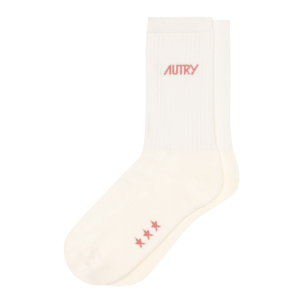 Calze Autry Socks With Jacquard Logo Ivory / Pink – vista laterale