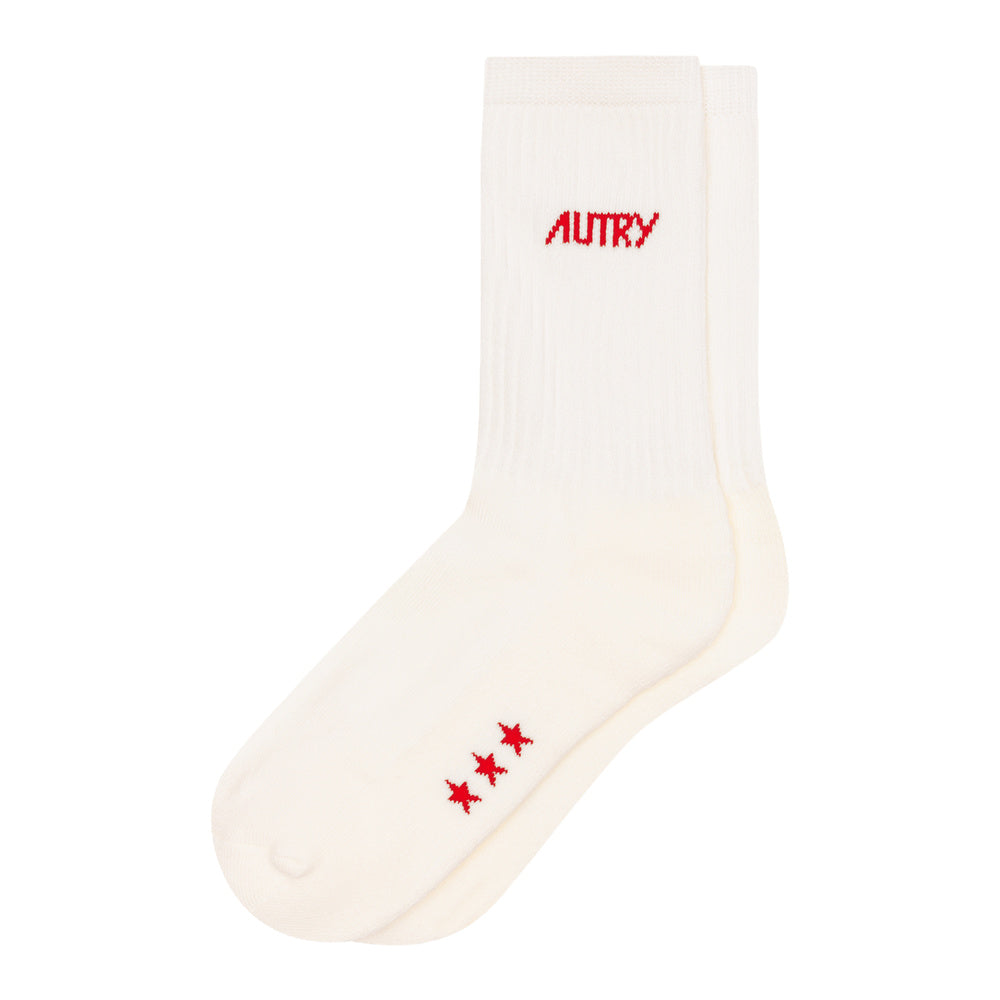 Calze Autry Socks With Jacquard Logo Ivory / Red – vista laterale