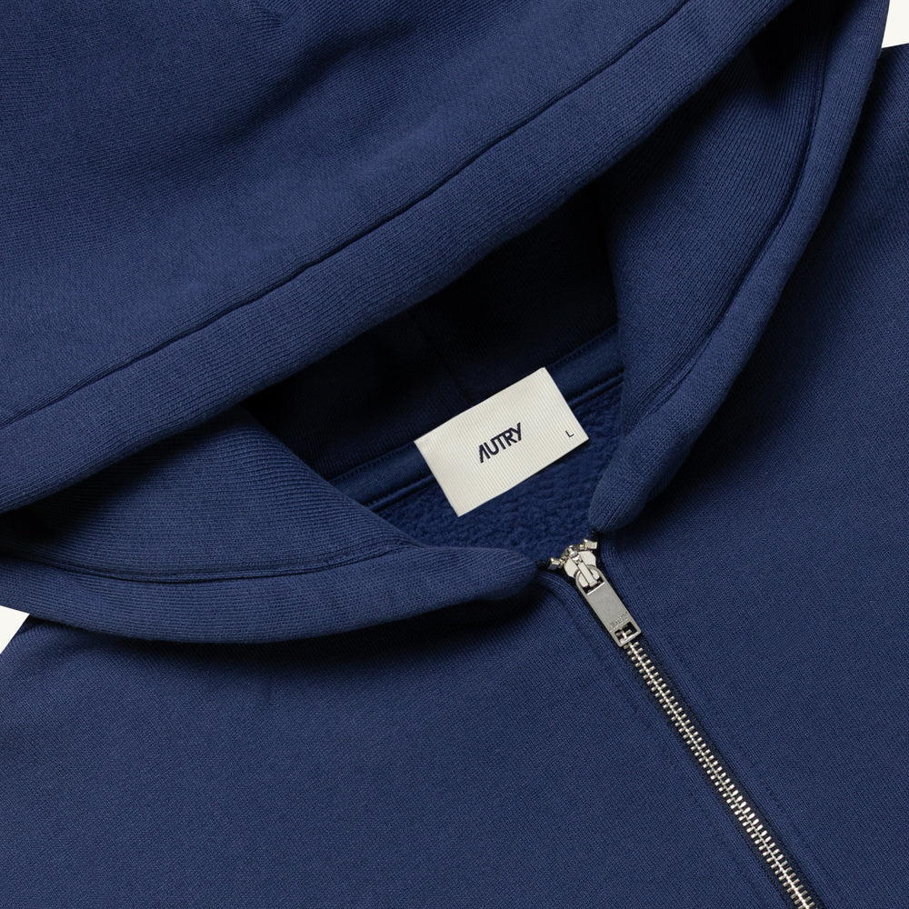 Felpa con zip Autry Zip-Up Hoodie Blue – dettaglio del cappuccio e della zip