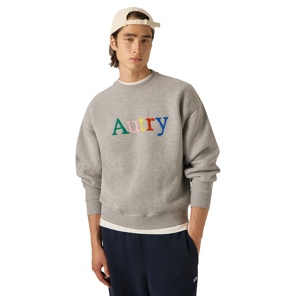 Autry Felpa con Logo Multicolore Grigio Melange Scuro – indossata