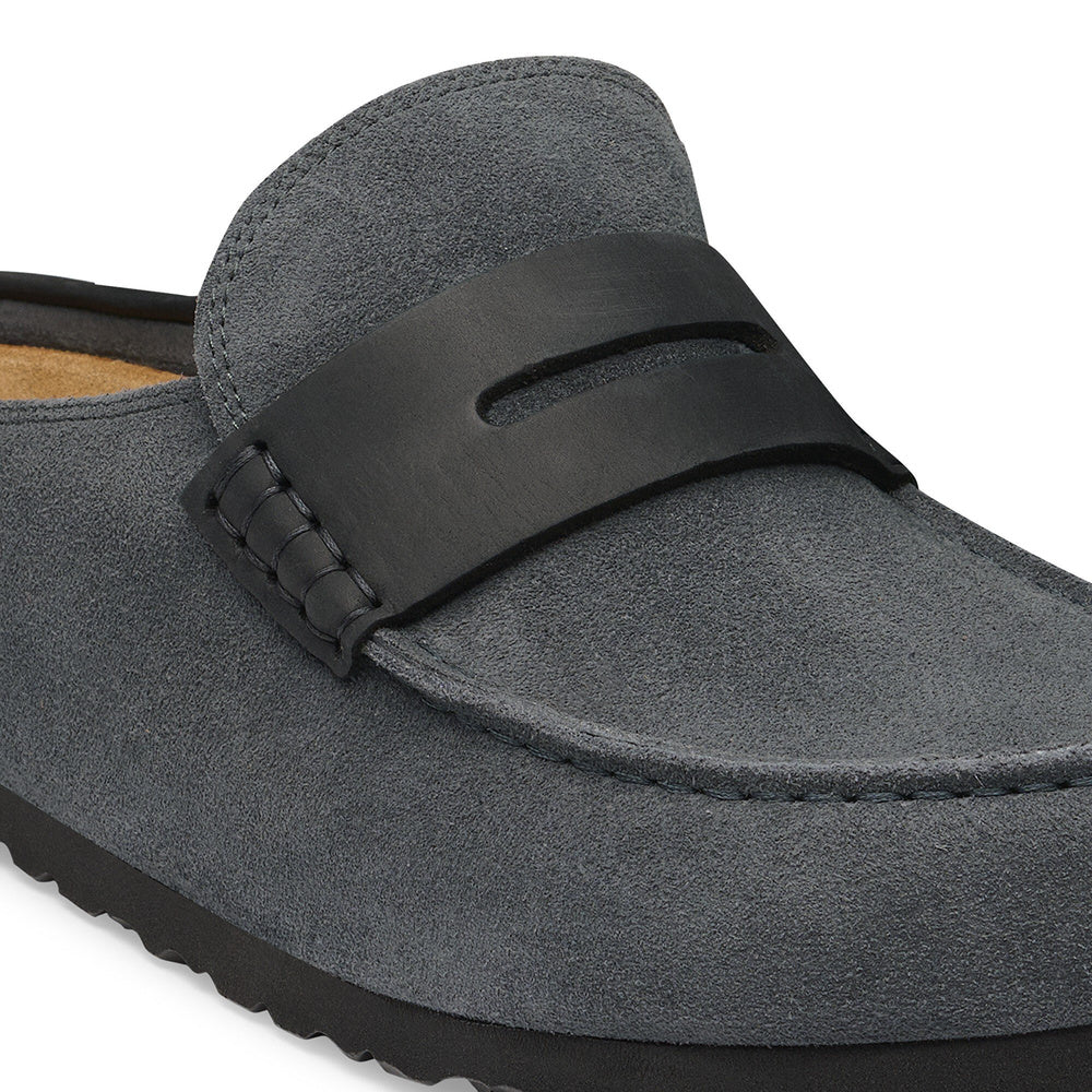 Zoccolo Birkenstock Naples Wrapped in pelle mista Charcoal – dettaglio della fascetta sulla tomaia