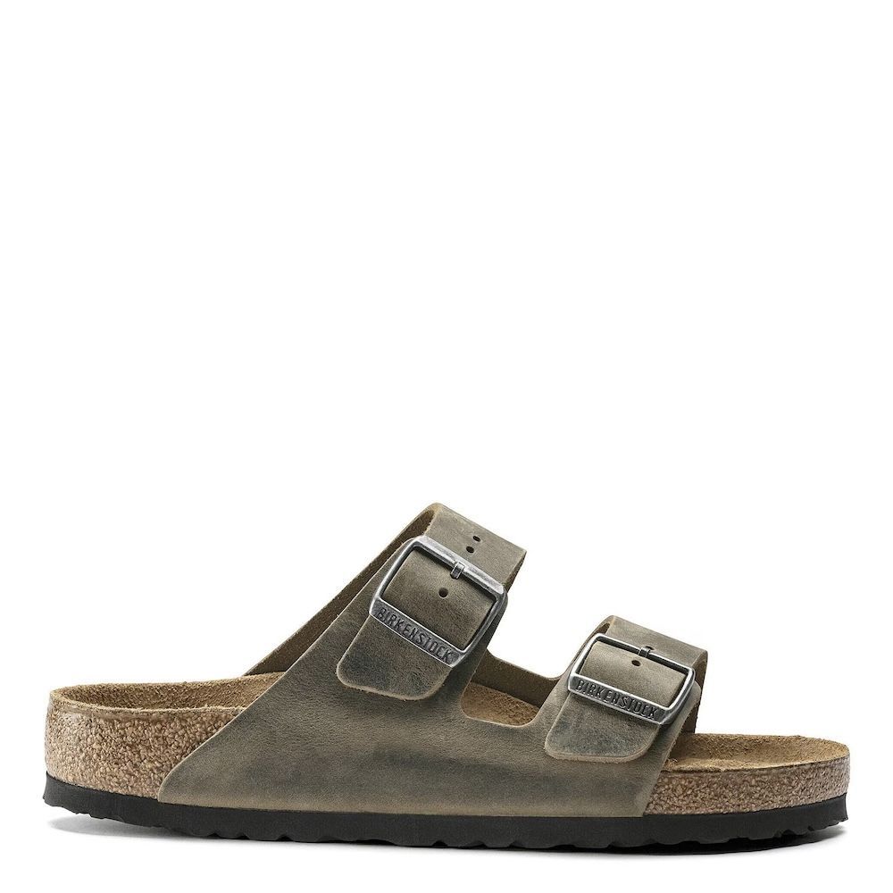 Sandalo Birkenstock Arizona Soft Footbed in nabuk oliato Faded Khaki – vista laterale