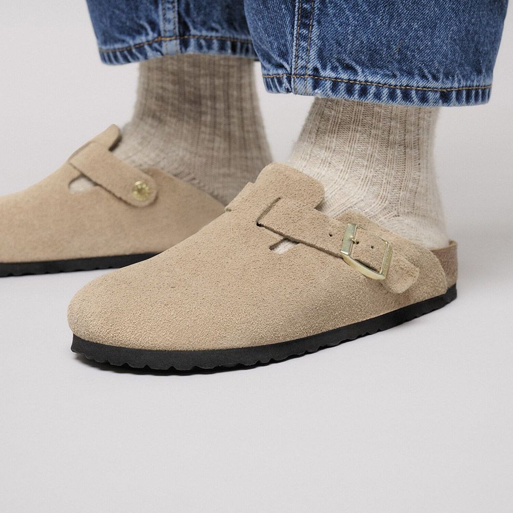 Zoccolo Birkenstock Boston in pelle scamosciata Sandcastle