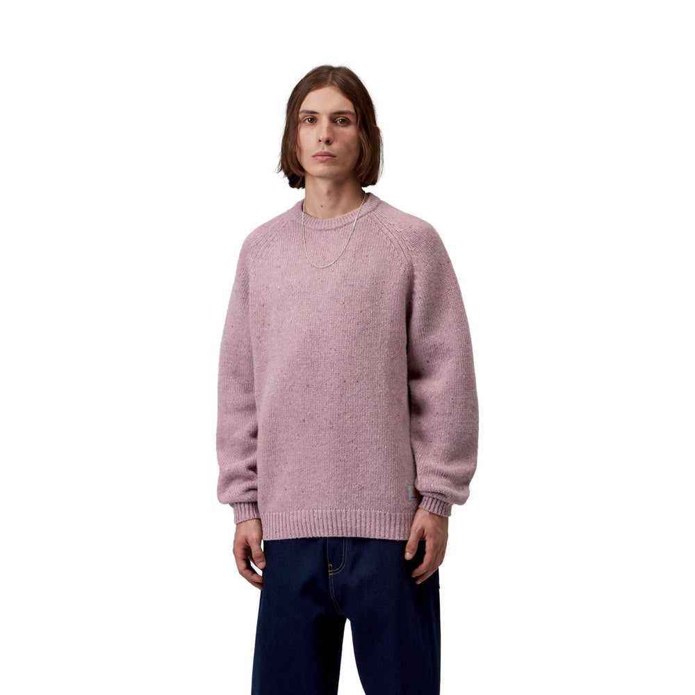 Maglione Carhartt WIP Anglistic Sweater Speckled Hortensia – indossato vista frontale