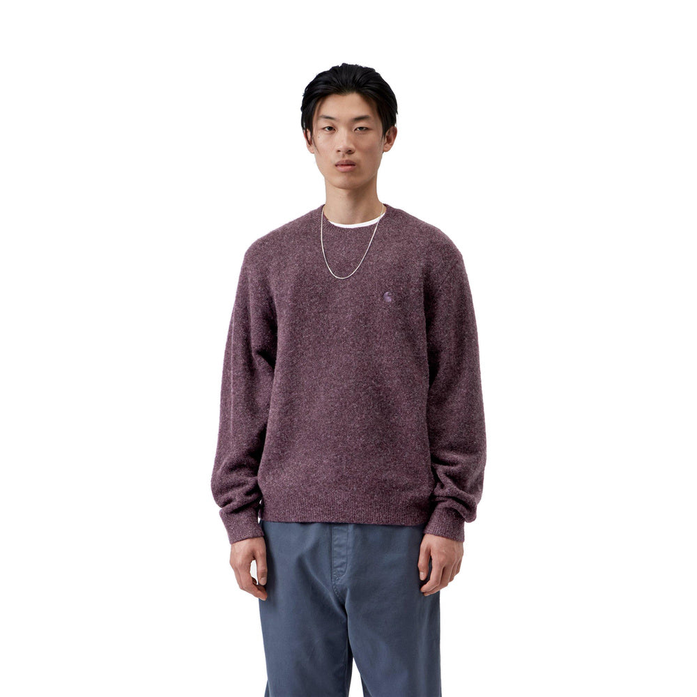 Maglione Carhartt WIP Curtis Sweater Tangled Shady Purple – indossato vista frontale
