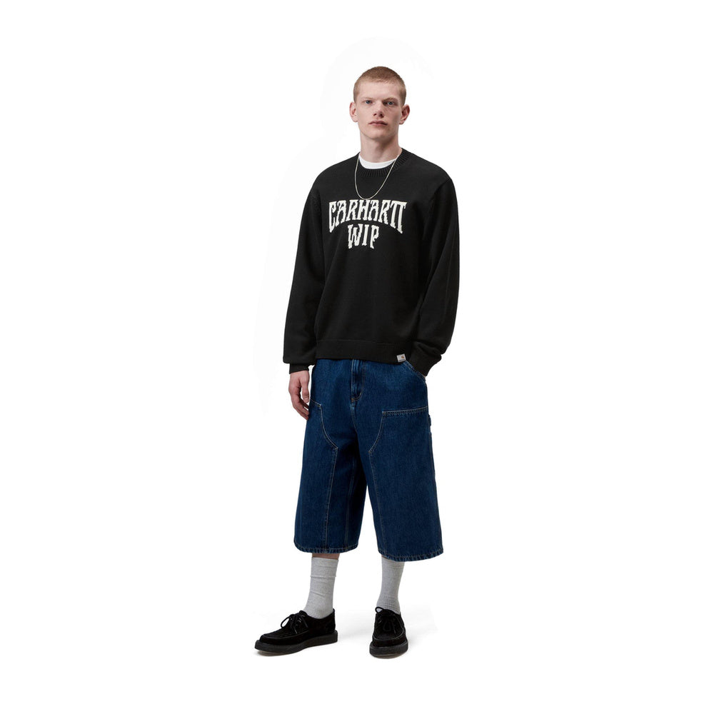 Maglione Carhartt WIP Deck Sweater Black / Wax – indossato figura intera