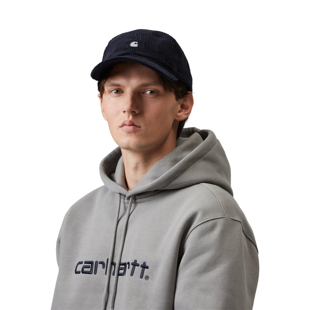 Cappellino Carhartt WIP Harlem Cap Dark Navy / White – indossato