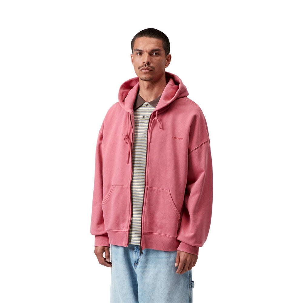 Felpa con cappuccio Carhartt WIP Hooded Benton Sweat Jacket Primrose Garment Dyed – indossata vista frontale