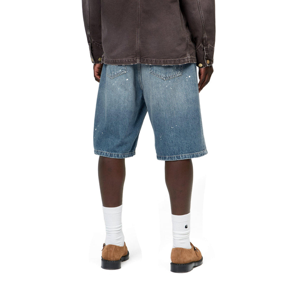 Short Carhartt WIP Landon Short Blue Destroy Wash Splatter – indossati vista posteriore