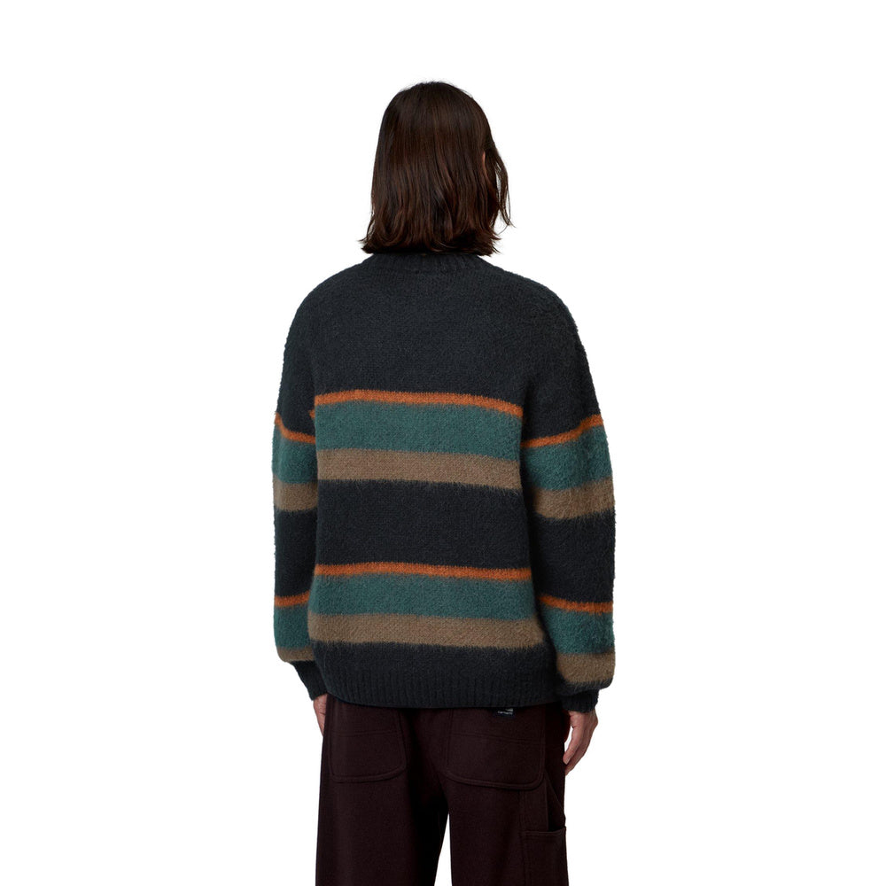 Maglione Carhartt WIP Merton Sweater Sundling Stripes / Dark Scarab – indossato vista posteriore