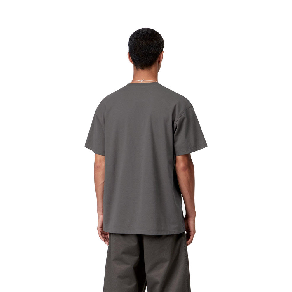 T-shirt Carhartt WIP S/S American Script T-Shirt Graphite – indossata vista posteriore