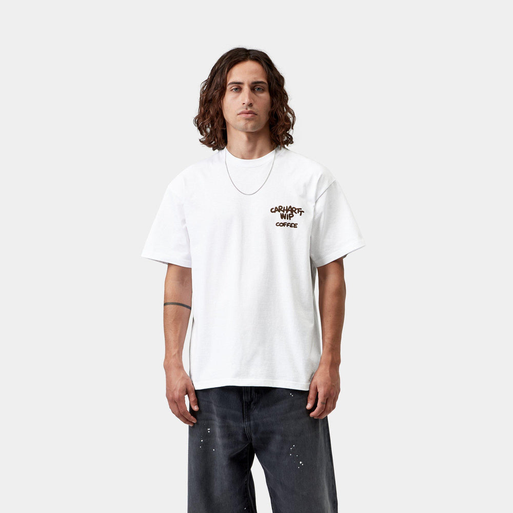 T-shirt Carhartt WIP S/S Coffee Break T-Shirt White – indossata vista frontale