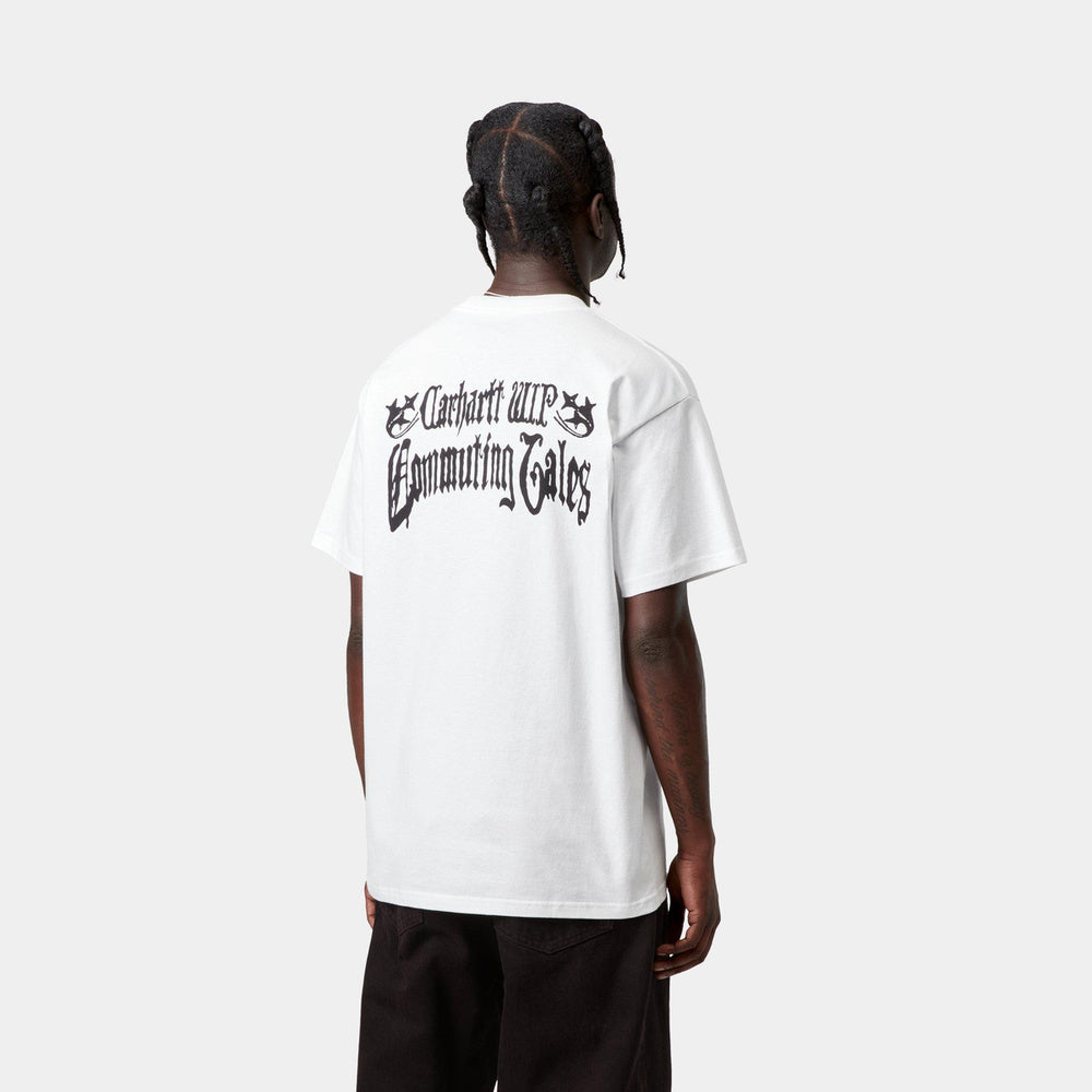 T-shirt Carhartt WIP S/S Commuting Tales T-Shirt White – indossata vista posteriore