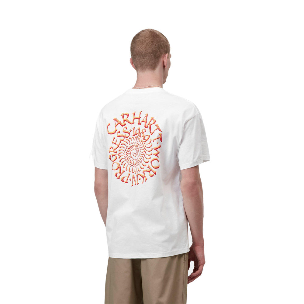 T-shirt Carhartt WIP S/S Spirals T-Shirt White – indossata vista posteriore