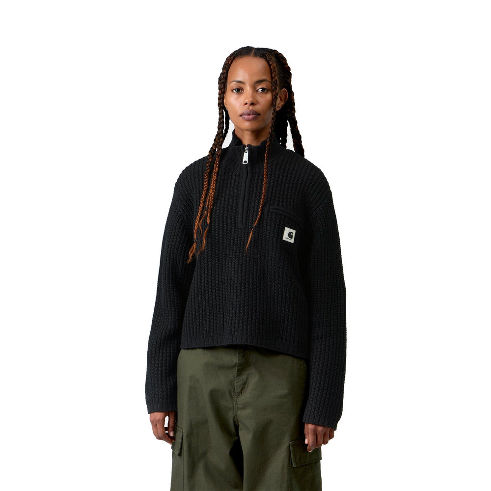 Maglione Carhartt WIP W' Detroit Half Zip Sweater Black – indossato vista frontale