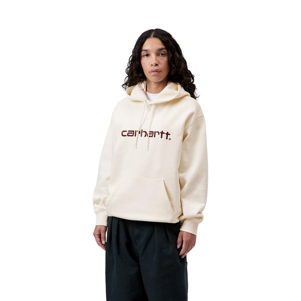 Felpa con cappuccio Carhartt WIP W' Hooded Carhartt Sweatshirt Wax – indossata vista frontale