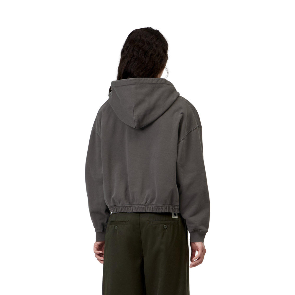 Felpa con cappuccio Carhartt WIP W' Hooded Hoggard Jacket Black Garment Dyed – indossata vista posteriore