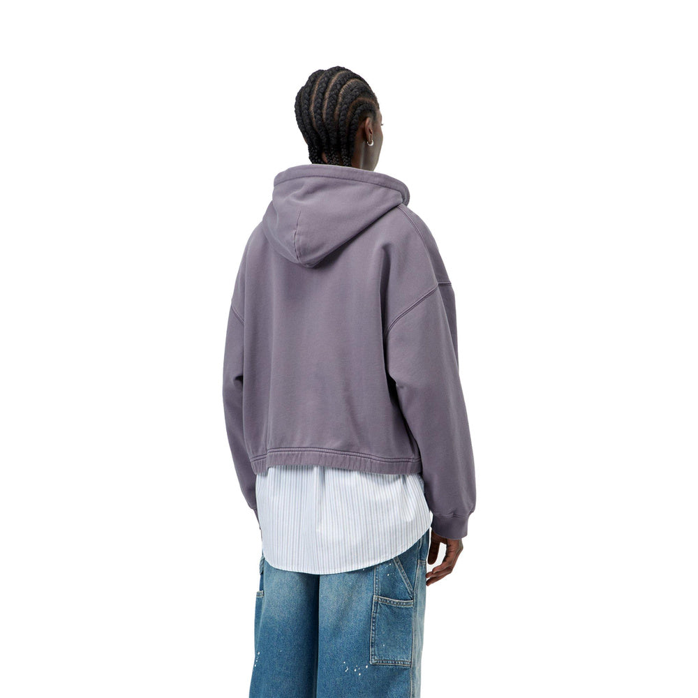 Felpa con cappuccio Carhartt WIP W' Hooded Hoggard Jacket Shady Purple Garment Dyed – indossata vista posteriore