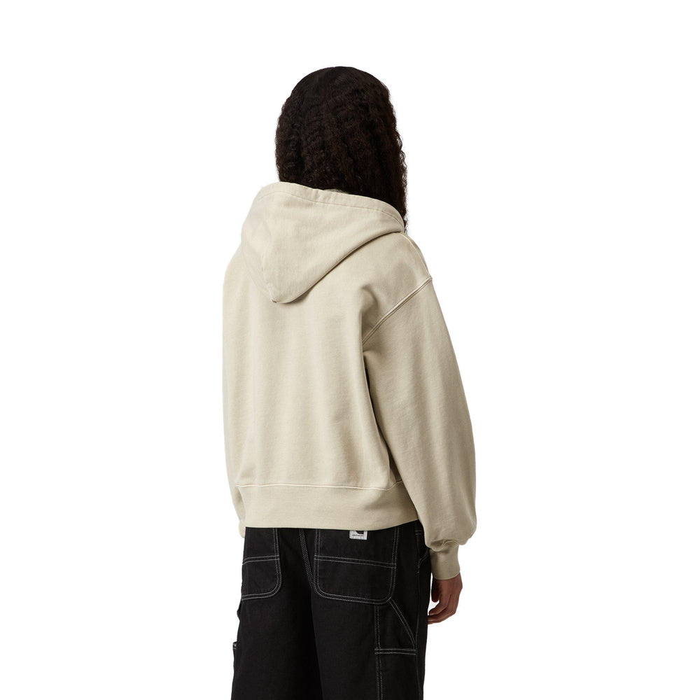 Felpa con cappuccio Carhartt WIP W' Hooded Nelson Jacket Stone Garment Dyed – indossata vista posteriore