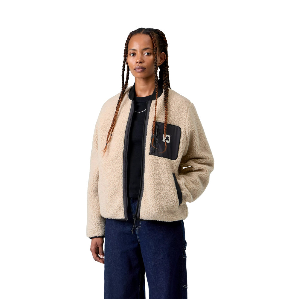 Giacca Carhartt WIP Women's Janet Liner Fleur De Sel / Black – indossata vista frontale