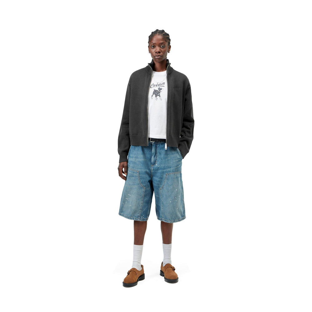 Cardigan Carhartt WIP W' Kori Sweater Jacket Black Garment Dyed – indossato figura intera