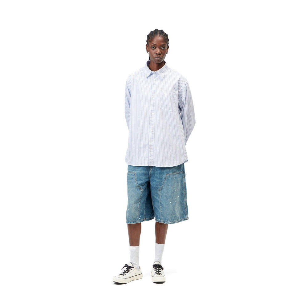 Camicia Carhartt WIP W' L/S Keene Shirt Keene Stripe White – indossata figura intera