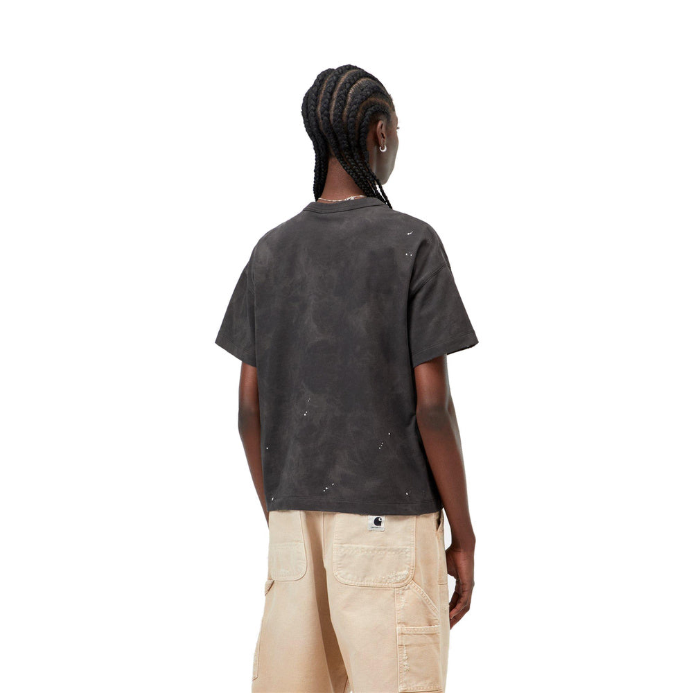 T-shirt Carhartt WIP W' S/S Painter T-Shirt Black Destroy Wash Splatter – indossata vista posteriore