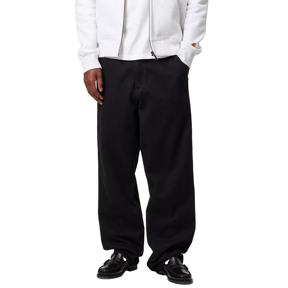 Pantaloni Carhartt WIP Single Knee Pant Black / Rinsed – indossati vista frontale