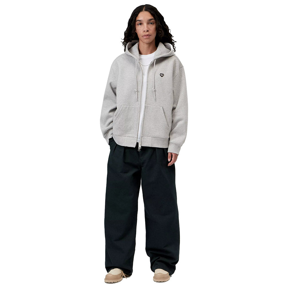Felpa con cappuccio Carhartt WIP Women's Hooded Small Heart Patch Jacket Grey Heather / Black – indossata figura intera