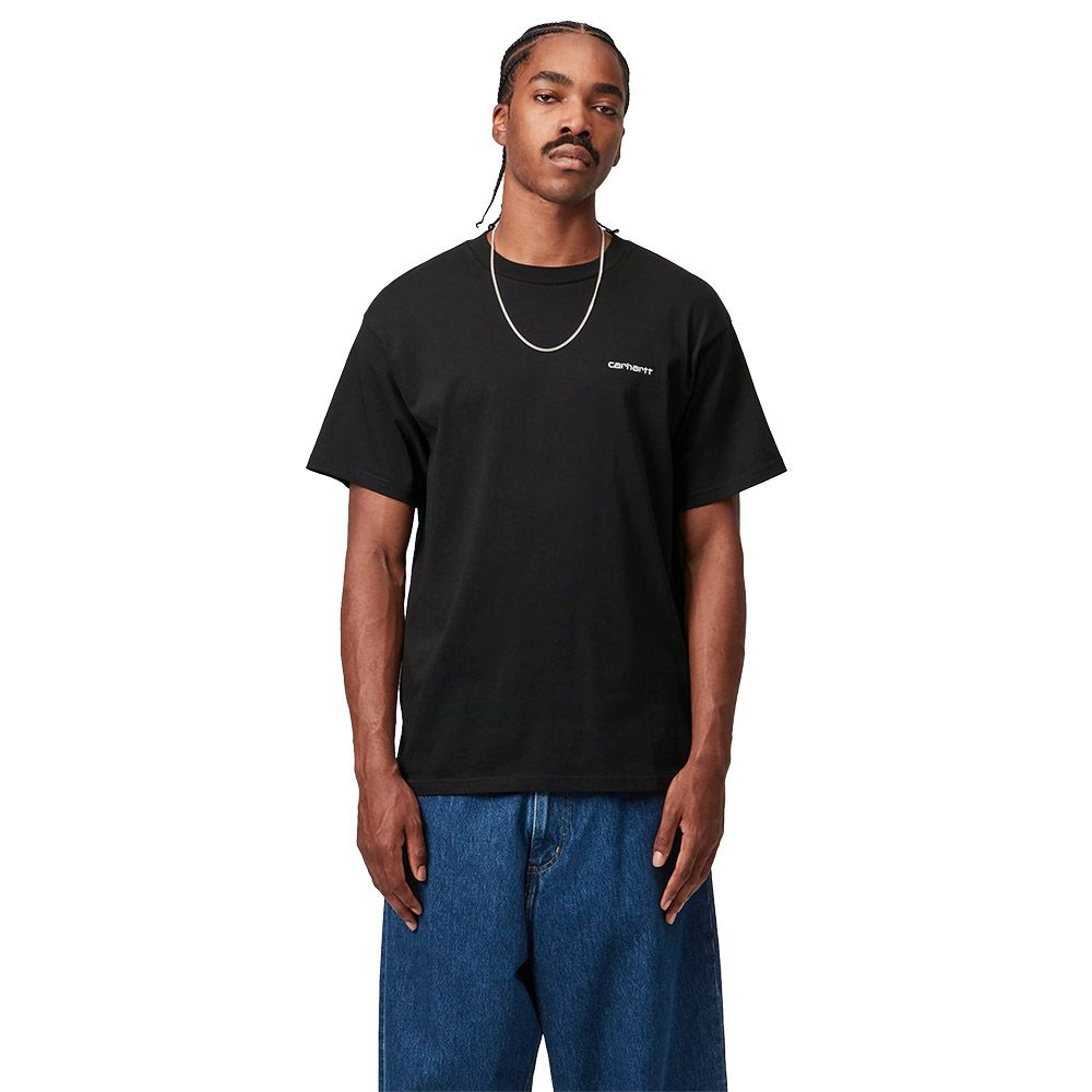 T-shirt Carhartt WIP S/S Script Embroidery T-Shirt Black / White – indossata vista frontale