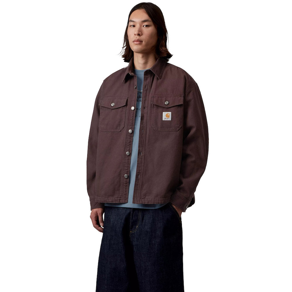 Giacca Carhartt WIP Selby Shirt Jacket Palisander – indossata vista frontale