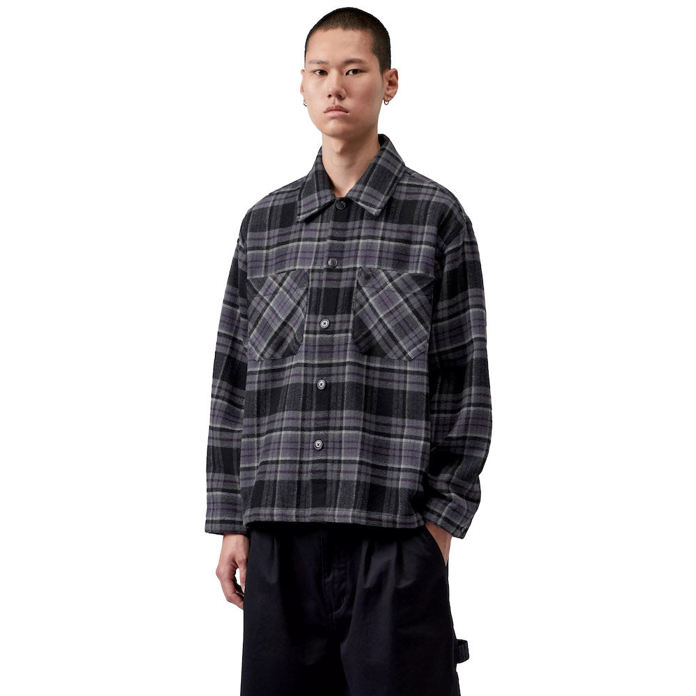 Camicia Carhartt WIP L/S Parson Shirt Parson Check / Shady Purple – indossata vista frontale