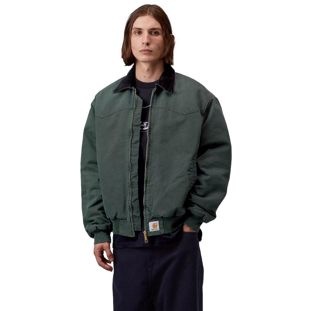 Giacca Carhartt WIP OG Santa Fe Jacket Raven / Black, Stone Canvas – indossata vista frontale