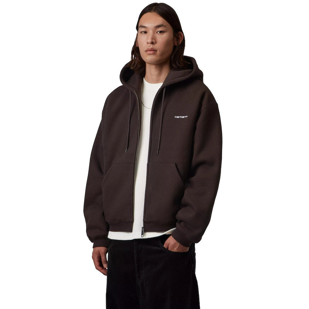 Felpa con cappuccio Carhartt WIP Hooded Ebbert Jacket Tobacco – indossata vista frontale