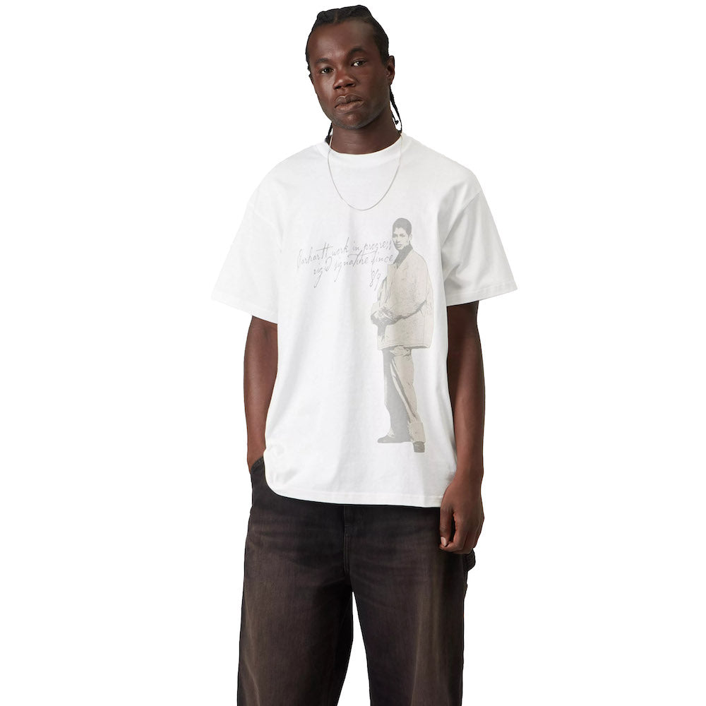 T-shirt Carhartt WIP S/S Archive '95 T-Shirt White – indossata vista frontale