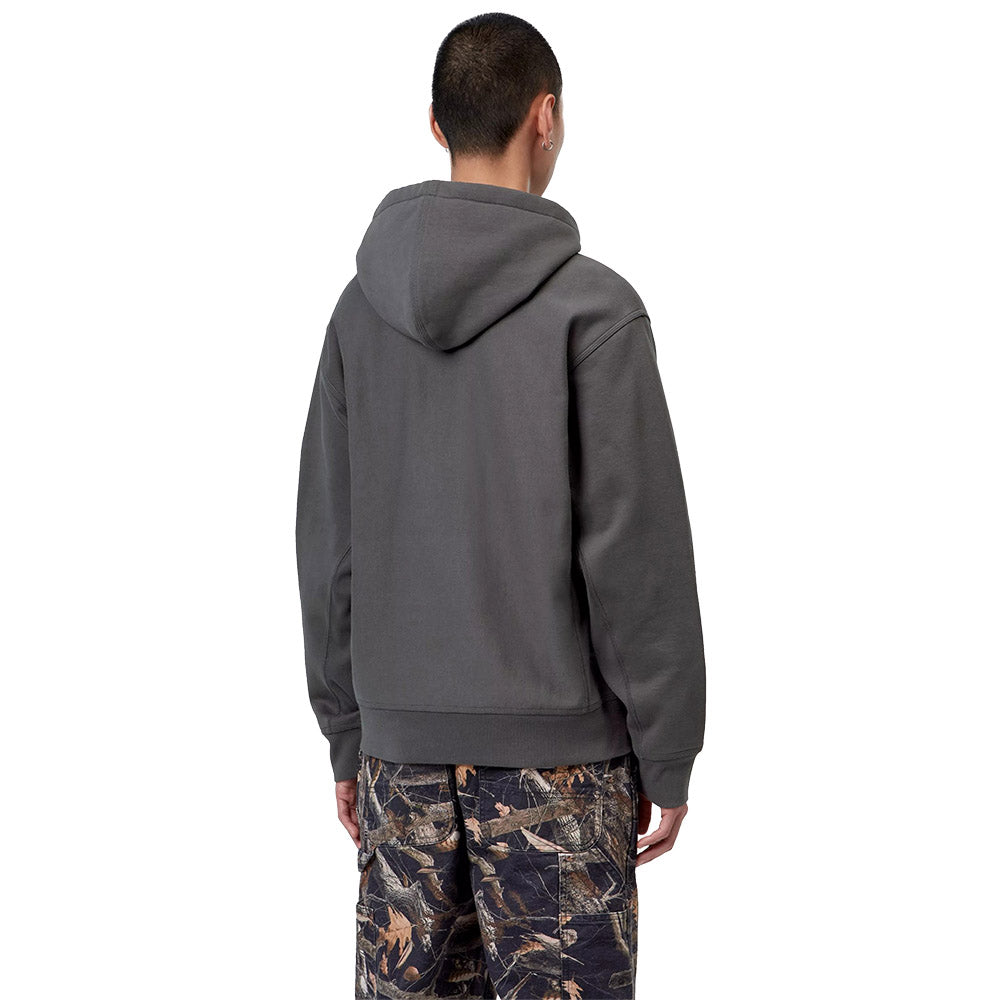 Felpa con cappuccio Carhartt WIP Hooded American Script Sweatshirt Graphite – indossata vista posteriore