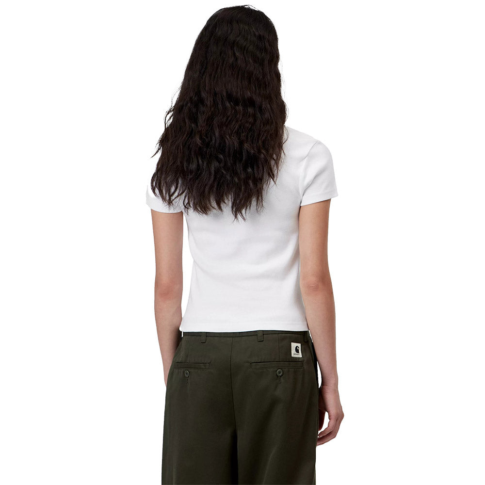 T-shirt Carhartt WIP Women's S/S Small Heart Patch T-Shirt White – indossata vista posteriore