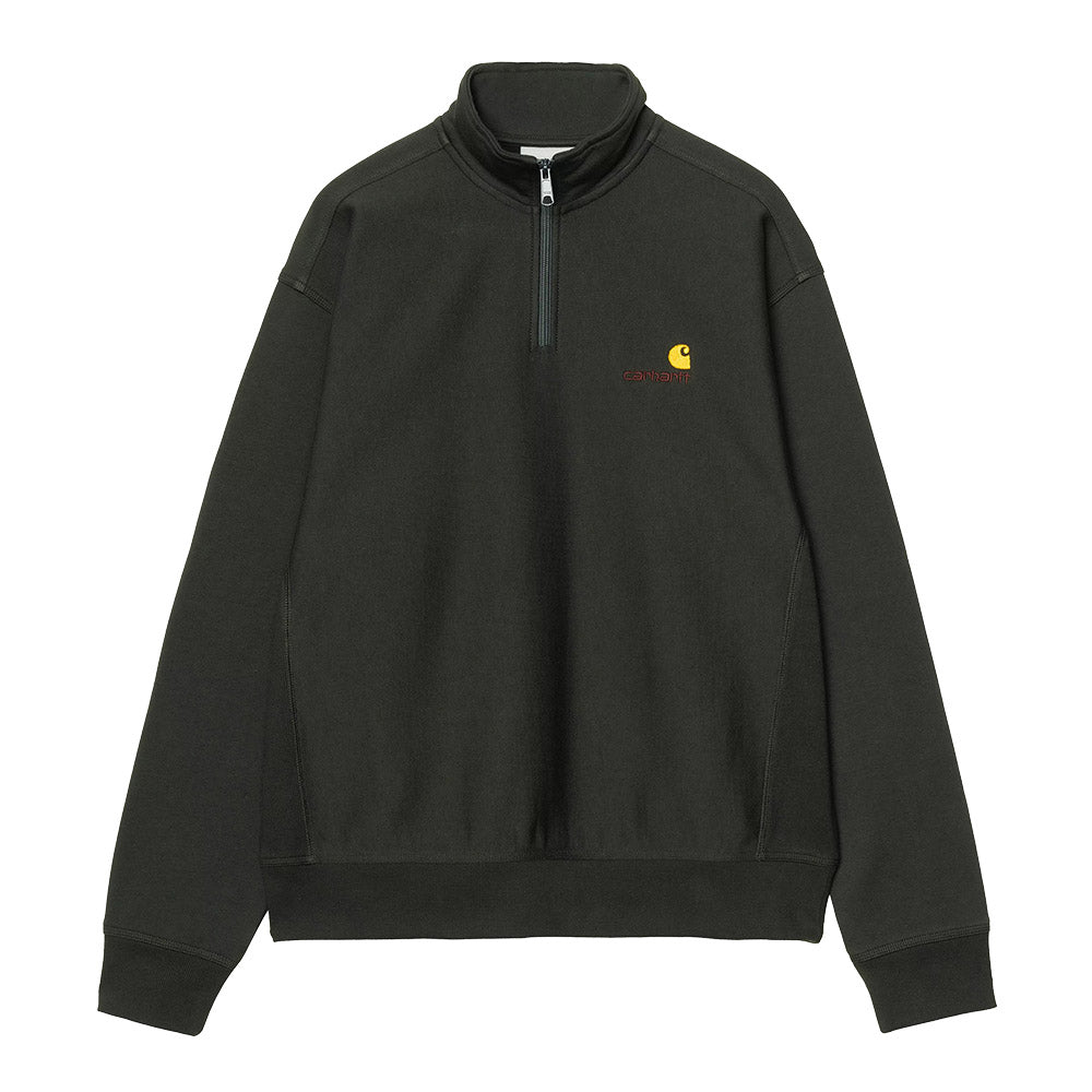 Felpa Carhartt WIP Half Zip American Script Sweatshirt Raven – vista frontale