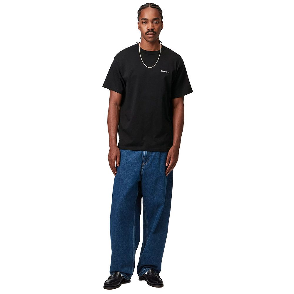 T-shirt Carhartt WIP S/S Script Embroidery T-Shirt Black / White – indossata figura intera