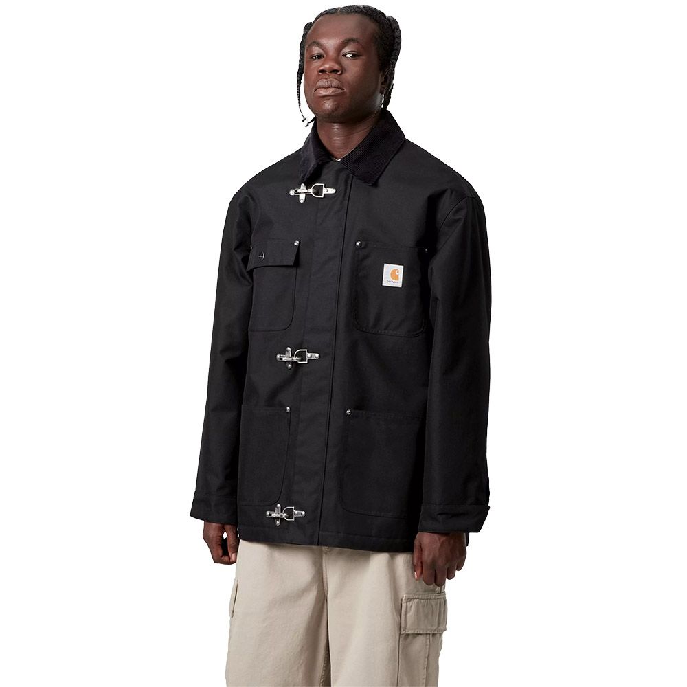 Cappotto Carhartt WIP Adair Coat Black / Black – indossato vista di tre quarti