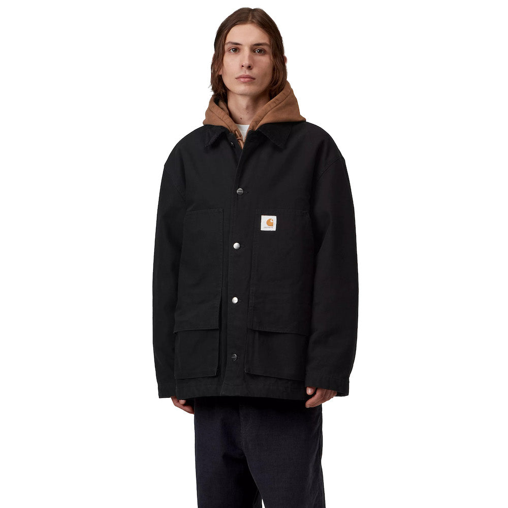 Giacca Carhartt WIP Lander Coat Black / Black – indossata vista frontale