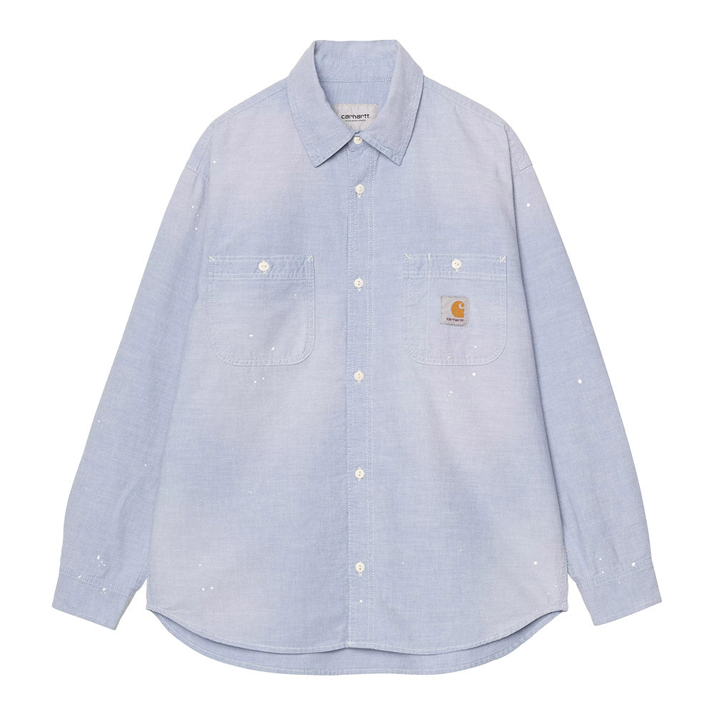 Camicia Carhartt WIP L/S Painter Shirt Blue / Worn Used, Splatter – vista frontale