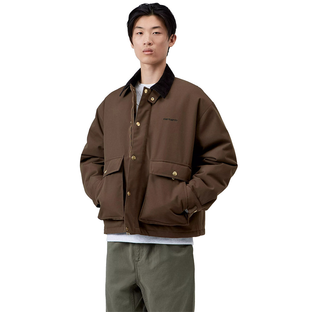 Giacca Carhartt WIP Quentin Jacket Tobacco / Black – indossata vista frontale