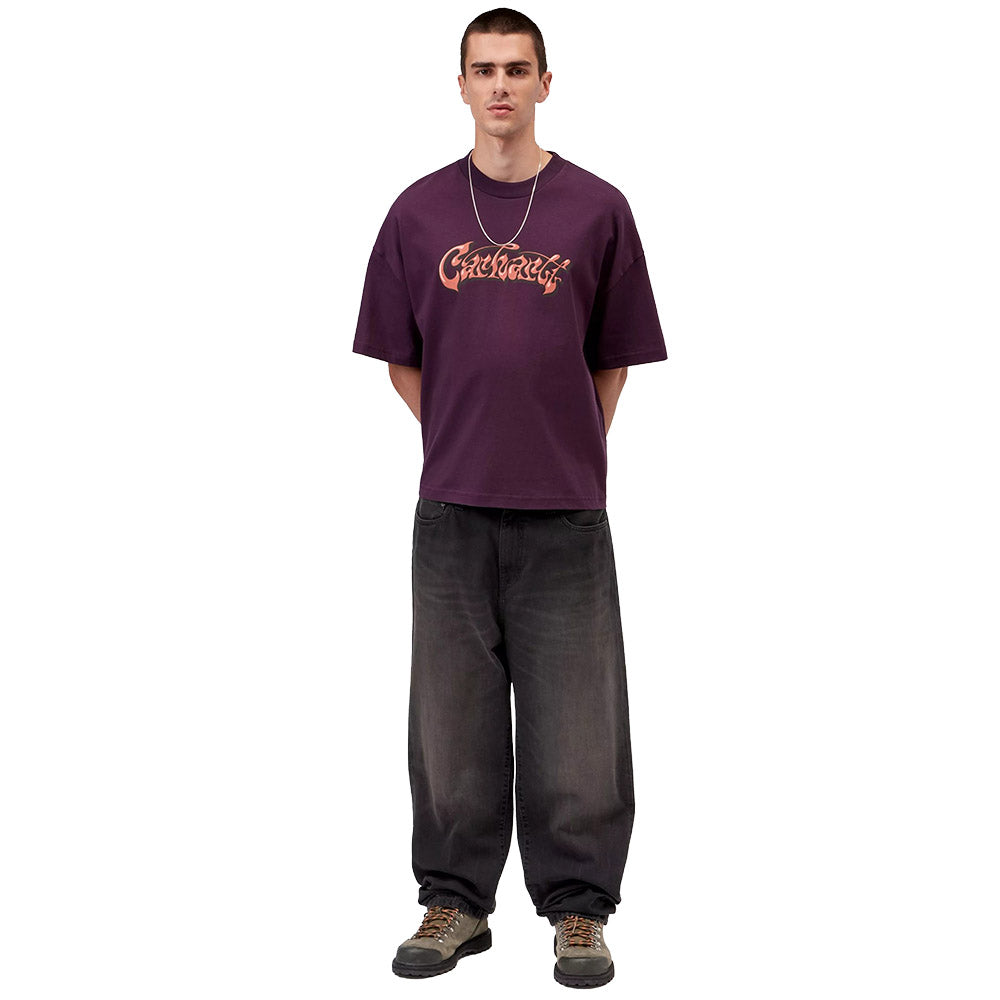 Jeans Carhartt WIP Aaron Pant Black / Tobacco Used Wash – indossati figura intera