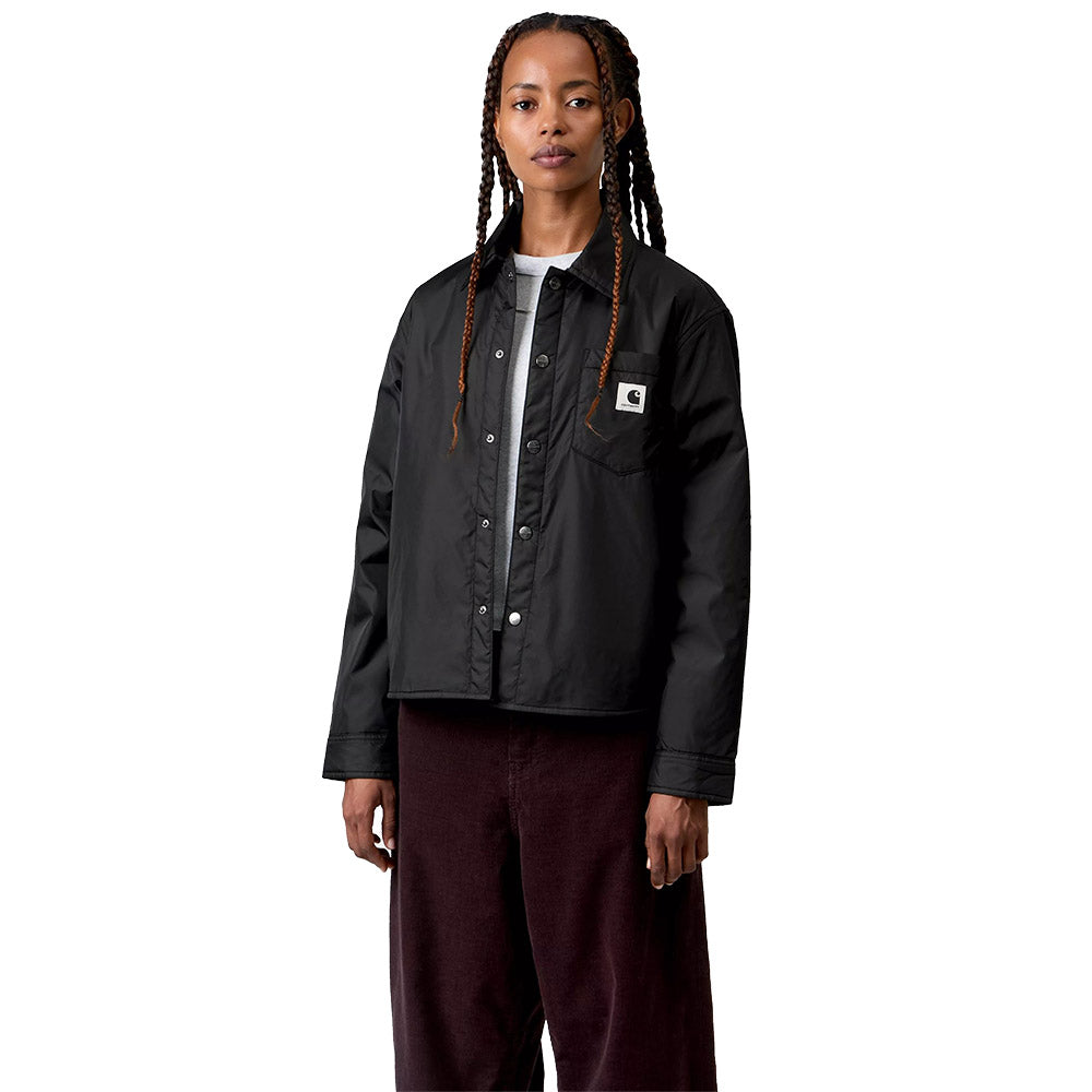 Giacca Carhartt WIP Women's Lauryn Shirt Jacket Black – indossata vista frontale