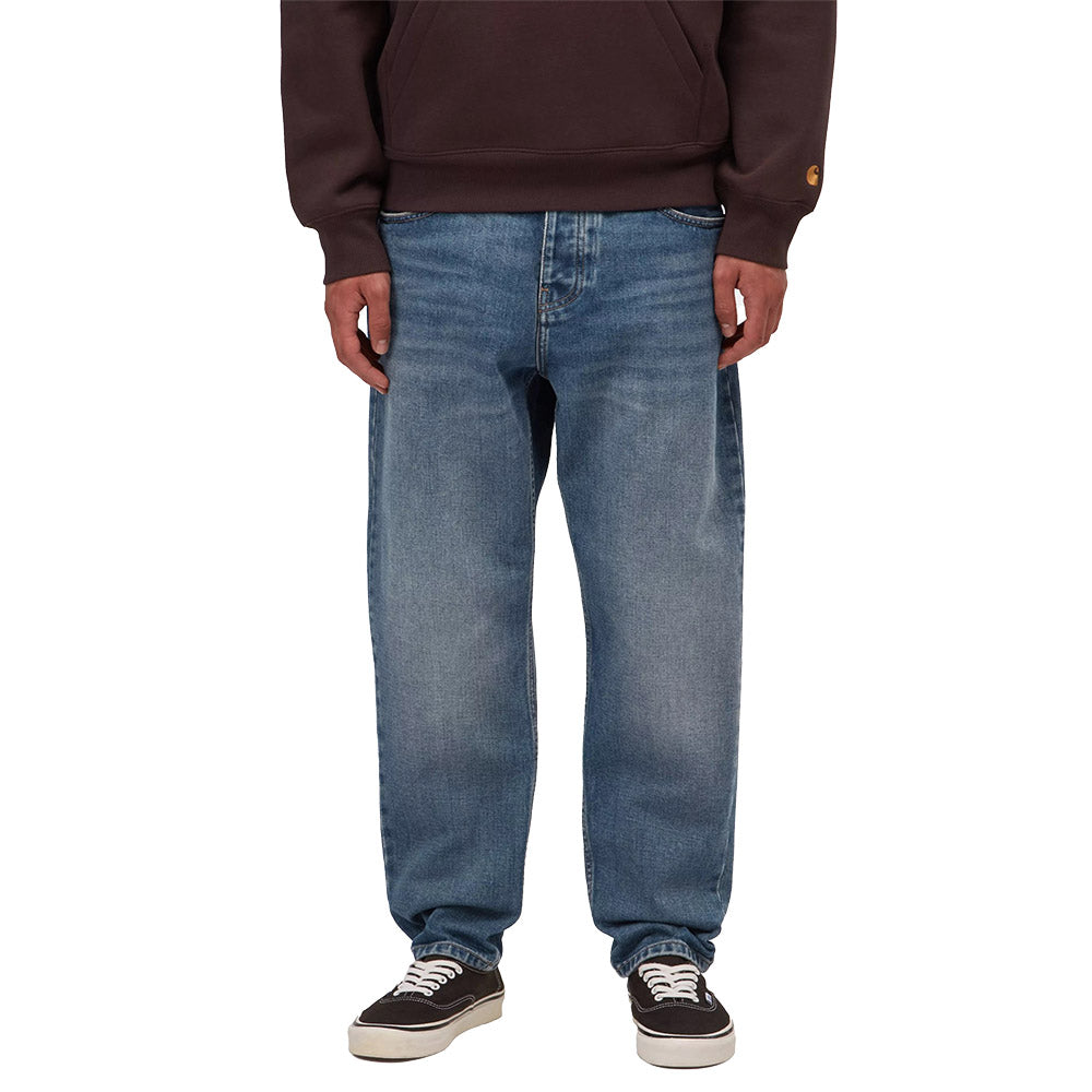 Jeans Carhartt WIP Newel Pant Blue / Dark Used Wash – indossati vista frontale