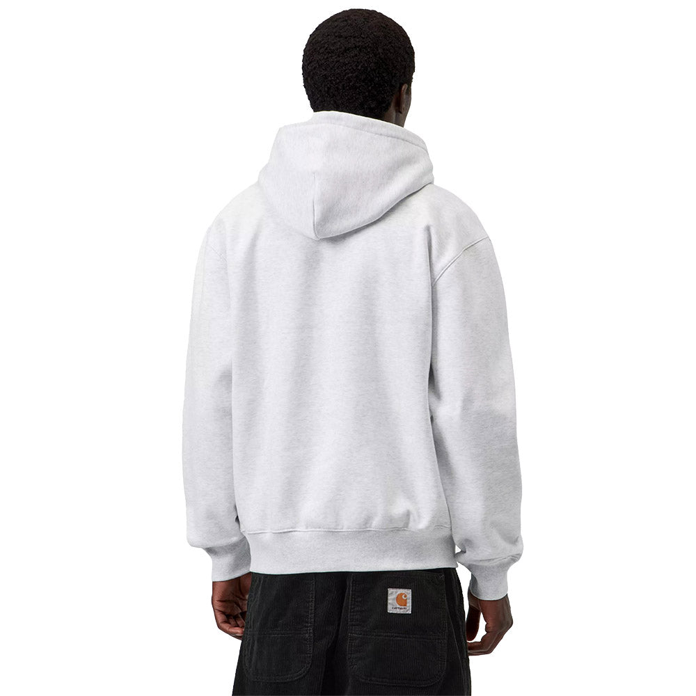 Felpa con cappuccio Carhartt WIP Hooded Carhartt Sweatshirt Ash Heather / Graphite – indossata vista posteriore