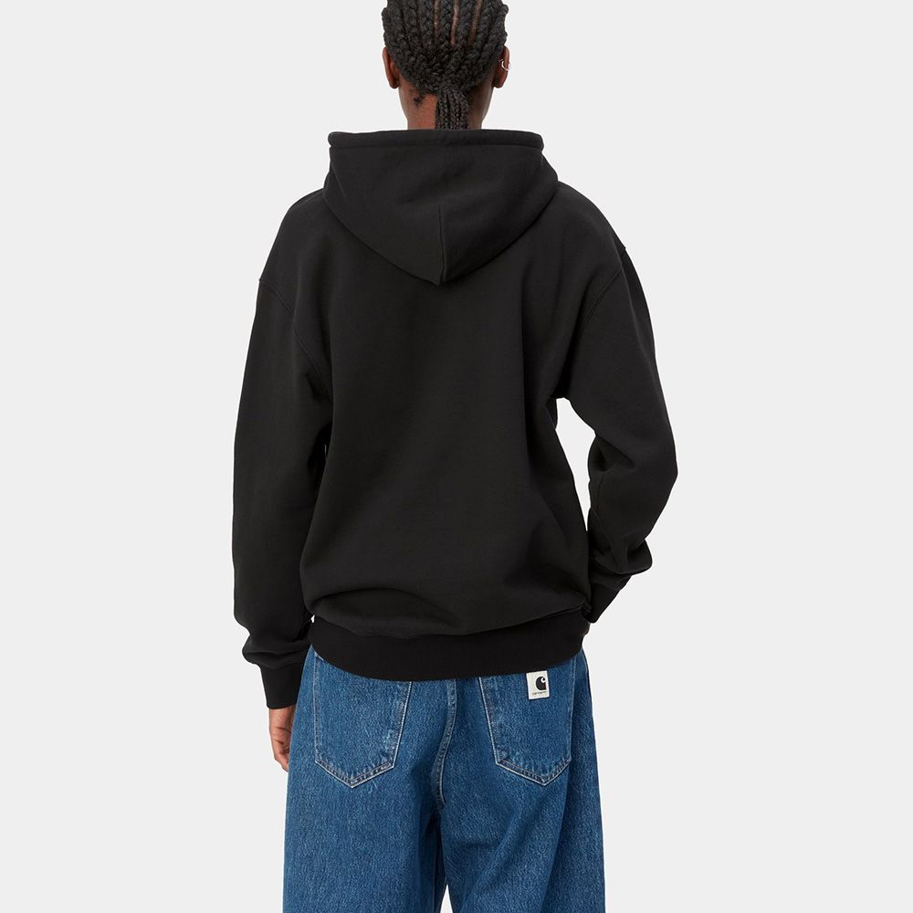 Felpa con cappuccio Carhartt WIP W' Hooded Carhartt Sweatshirt Black / White – indossata vista posteriore