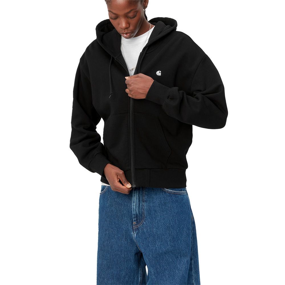 Felpa con cappuccio Carhartt WIP W' Hooded Casey Jacket Black / Silver – indossata vista di tre quarti